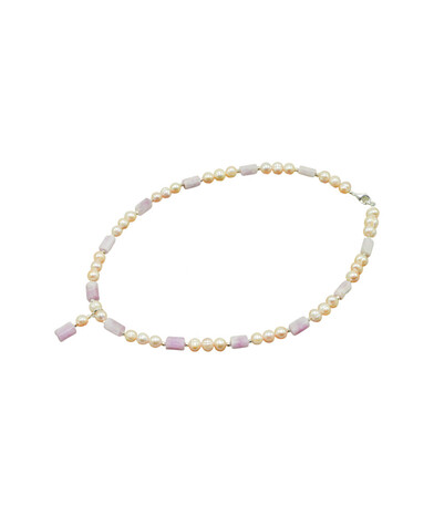 Exclusive necklace "Oksana" Kunzite cylinder, Pearls