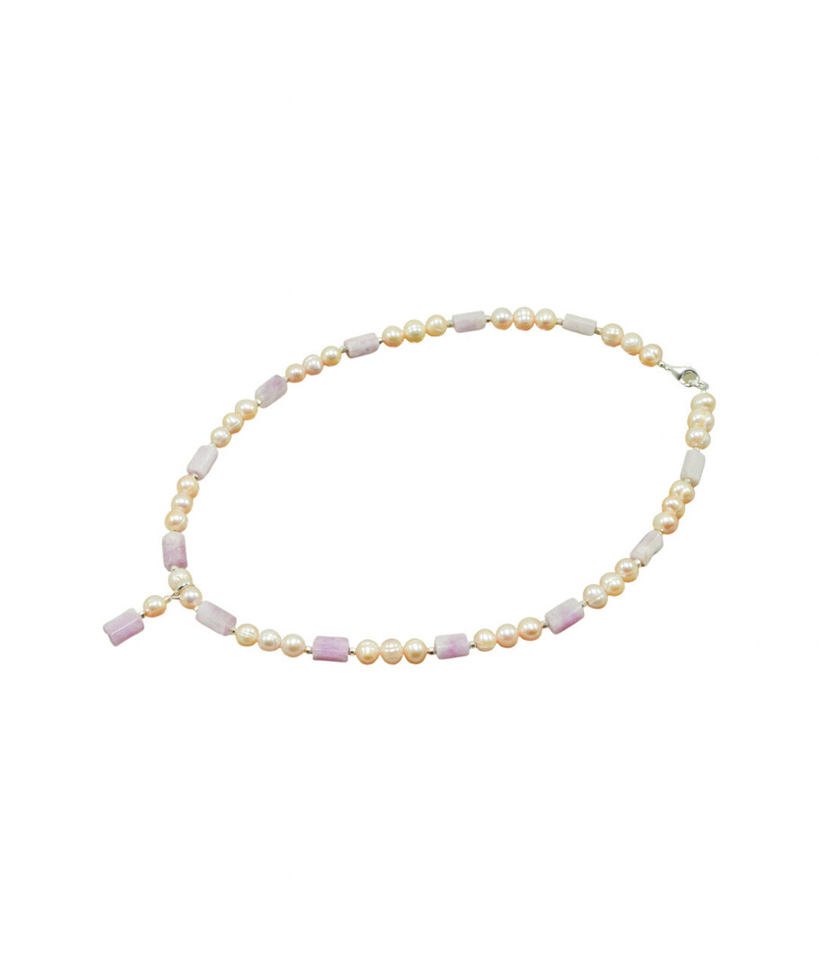 Exclusive necklace "Oksana" Kunzite cylinder, Pearls