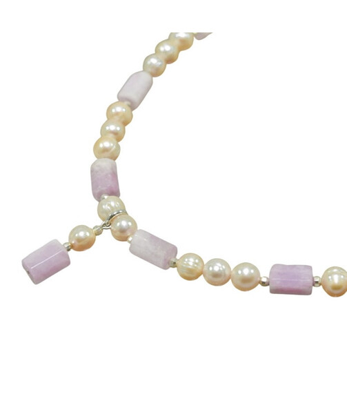 Exclusive necklace "Oksana" Kunzite cylinder, Pearls