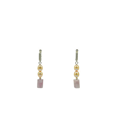 Exclusive earrings "Oksana" Kunzite cylinder, Pearls