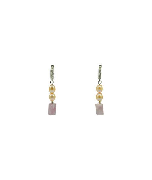 Exclusive earrings "Oksana" Kunzite cylinder, Pearls