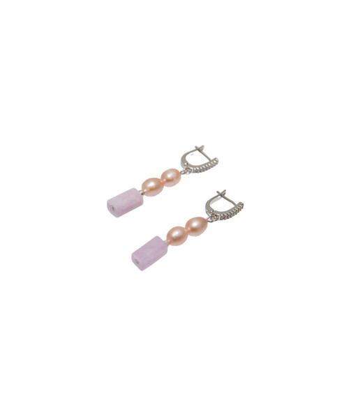 Exclusive earrings "Oksana" Kunzite cylinder, Pearls