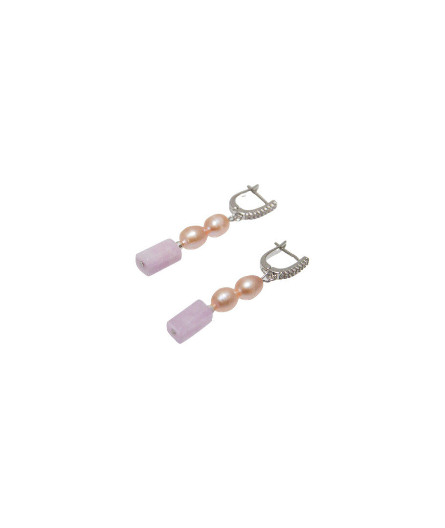 Exclusive earrings "Oksana" Kunzite cylinder, Pearls