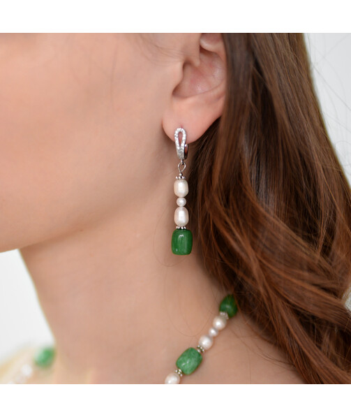 Exclusive earrings "Royal Pearls" Chrysoprase, Pearls