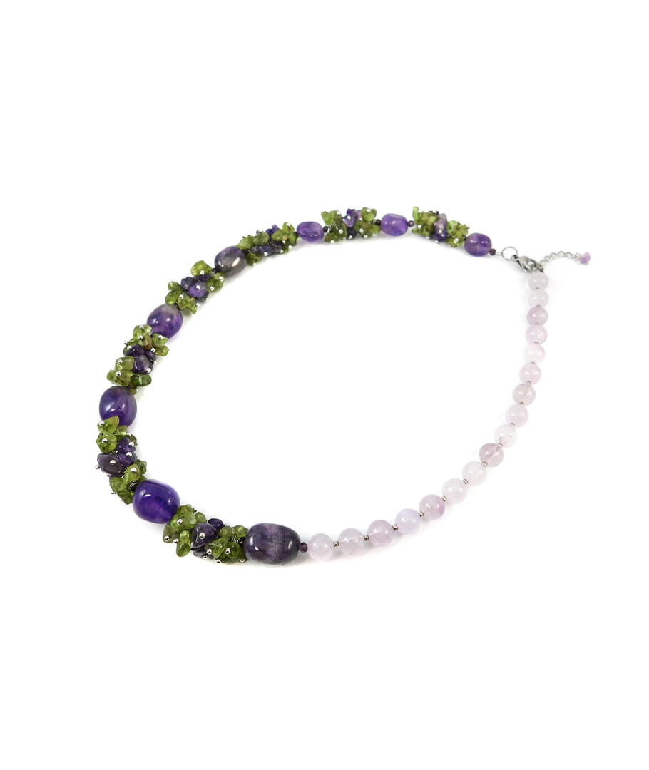 Exclusive necklace "Lavender field" Amethyst, chrysolite crumb