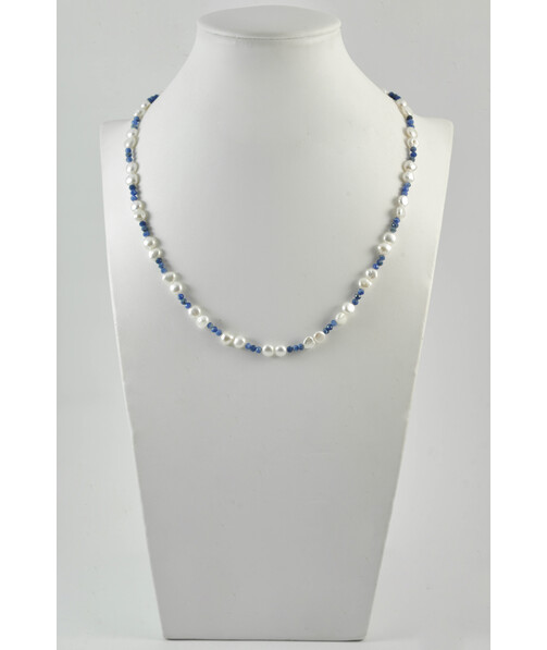 Exclusive necklace "Veil" Sodalite facet, Pearls coins