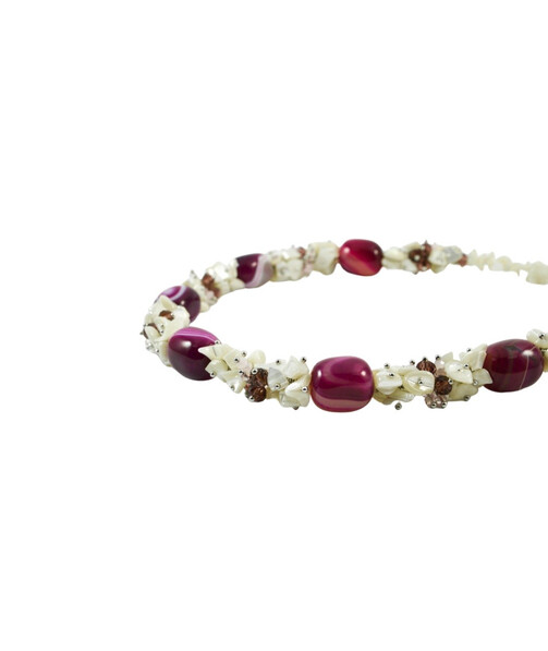 Exclusive necklace "Mallow Dew" Agate crimson, mother-of-pearl crumb