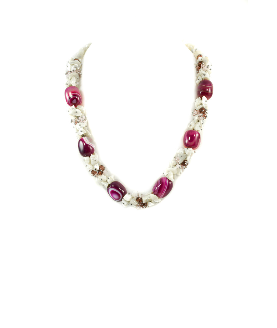 Exclusive necklace "Mallow Dew" Agate crimson, mother-of-pearl crumb