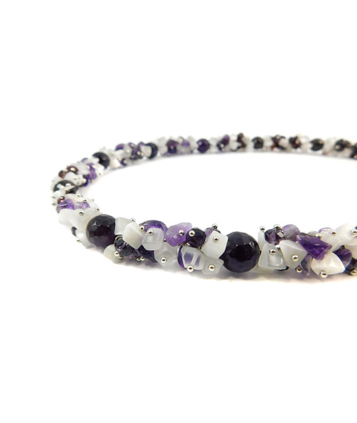 Exclusive necklace "Passionate combination" Amethyst facet, Garnet facet, Cat's eye crumb