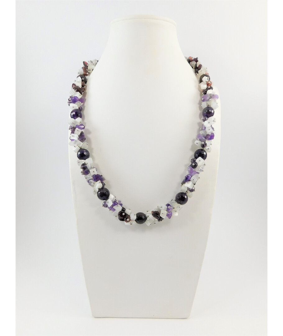 Exclusive necklace "Passionate combination" Amethyst facet, Garnet facet, Cat's eye crumb