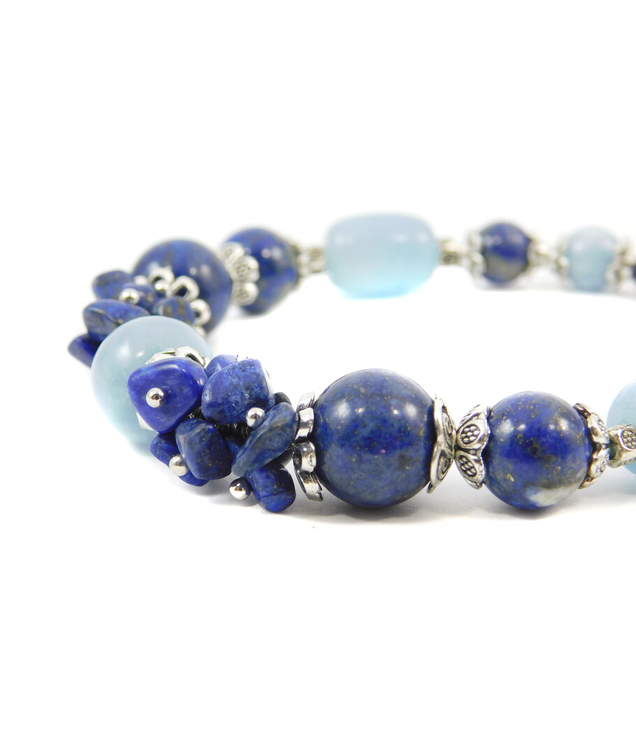 Exclusive bracelet "Andromeda" lapis lazuli, aquamarine sphere 12, 10, 8, 6 mm, crumb