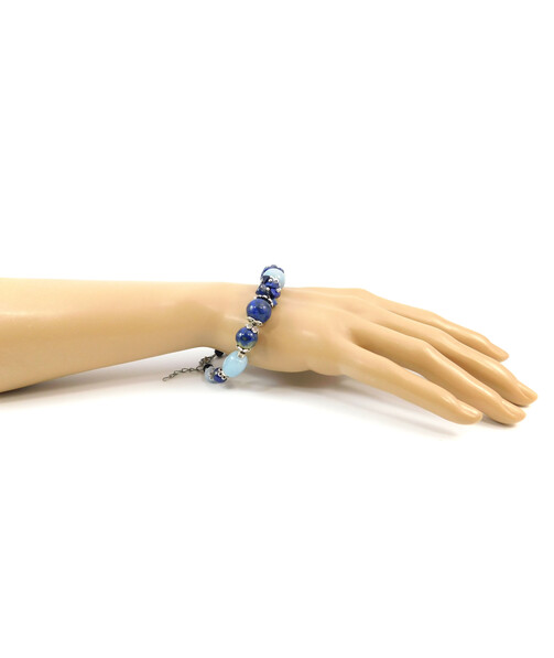 Exclusive bracelet "Andromeda" lapis lazuli, aquamarine sphere 12, 10, 8, 6 mm, crumb