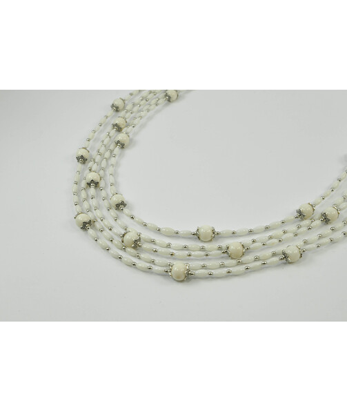 Exclusive necklace "Winter lace" Coral white rice