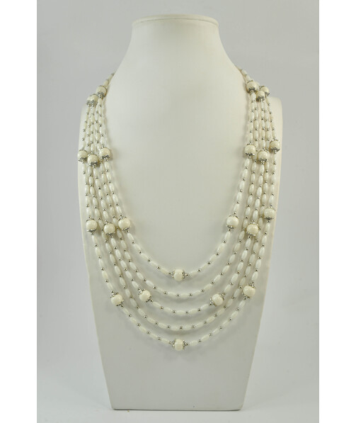 Exclusive necklace "Winter lace" Coral white rice