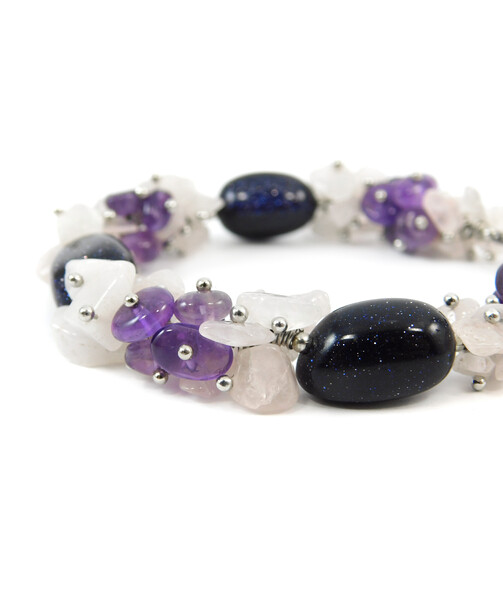 Exclusive bracelet "Izar" Aventurine galotka, Rose quartz, Amethyst crumb, size 16