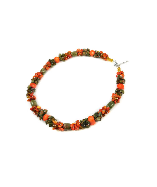 Exclusive necklace "Sveti" Barrel jasper, Galtovka coral, crumb