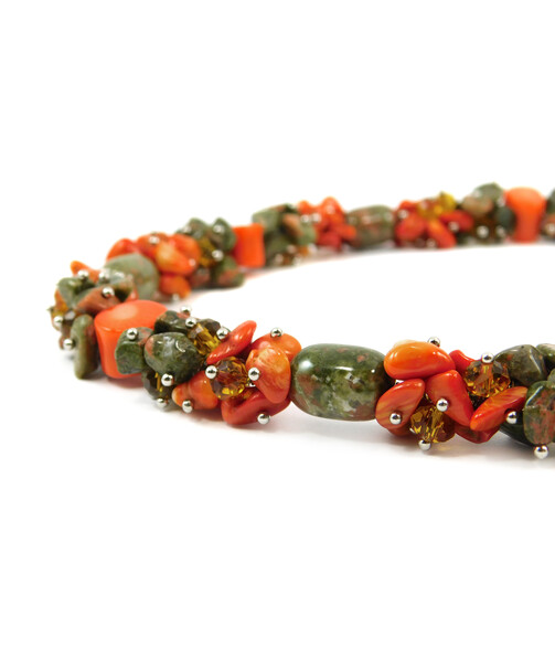 Exclusive necklace "Sveti" Barrel jasper, Galtovka coral, crumb