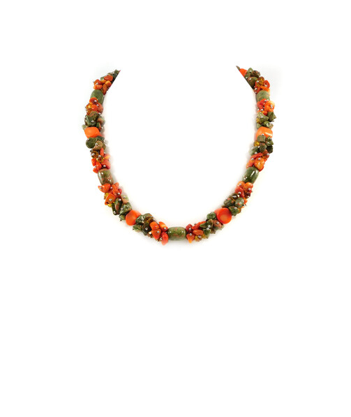 Exclusive necklace "Sveti" Barrel jasper, Galtovka coral, crumb