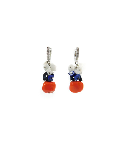 Exclusive earrings "Coral frost" Coral galtovka, Lapis lazuli, Cat's eye crumb