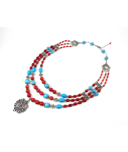 Exclusive necklace "Elegance" Coral, Turquoise