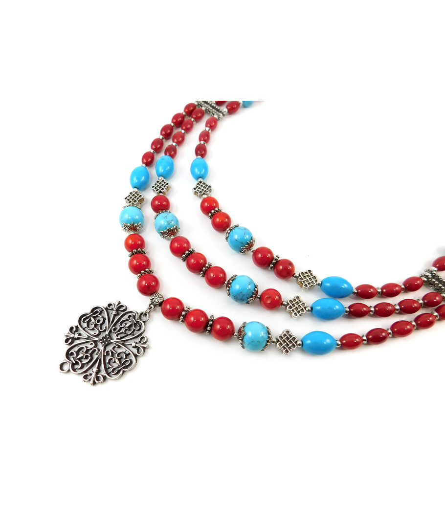 Exclusive necklace "Elegance" Coral, Turquoise