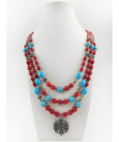 Exclusive necklace "Elegance" Coral, Turquoise