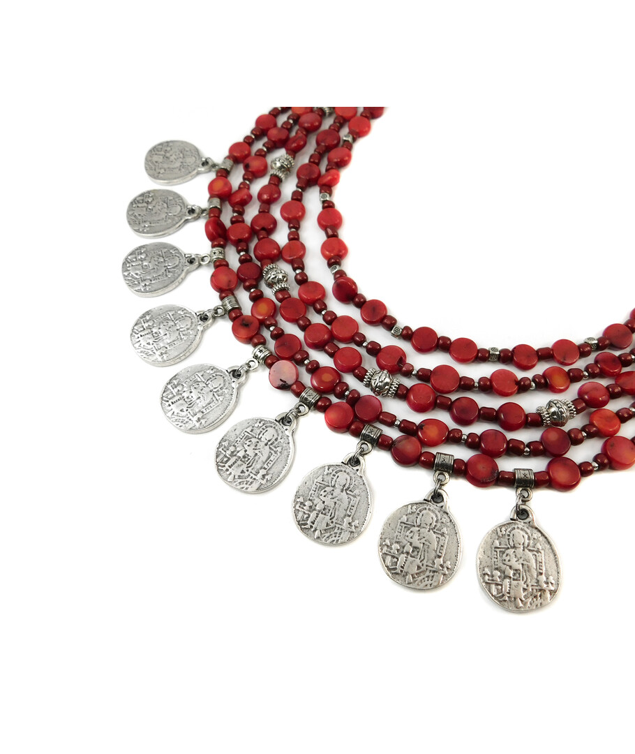 Exclusive coral necklace "Coral Coins"