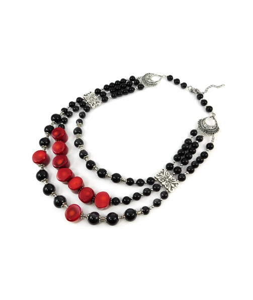 Exclusive necklace "Red-black 3" Agate, Coral, (Collection "Ethnic")