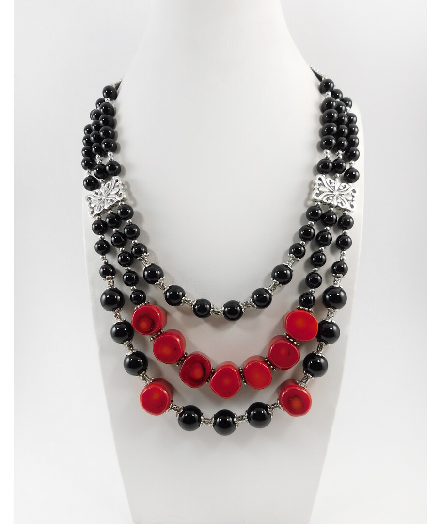 Exclusive necklace "Red-black 3" Agate, Coral, (Collection "Ethnic")