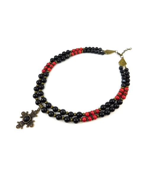 Exclusive necklace Coral, Agate ("Ethnic" Collection)