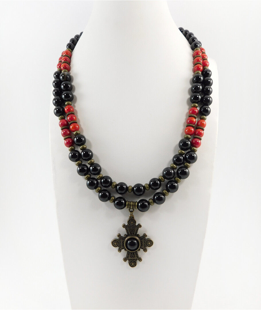 Exclusive necklace Coral, Agate ("Ethnic" Collection)