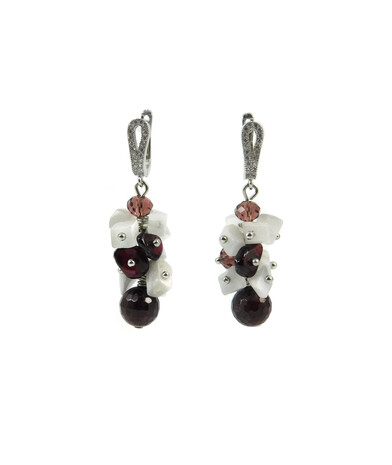 Exclusive earrings "Passionate combination" Faceted garnet, Cat's eye crumb