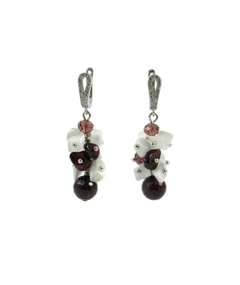 Exclusive earrings "Passionate combination" Faceted garnet, Cat's eye crumb