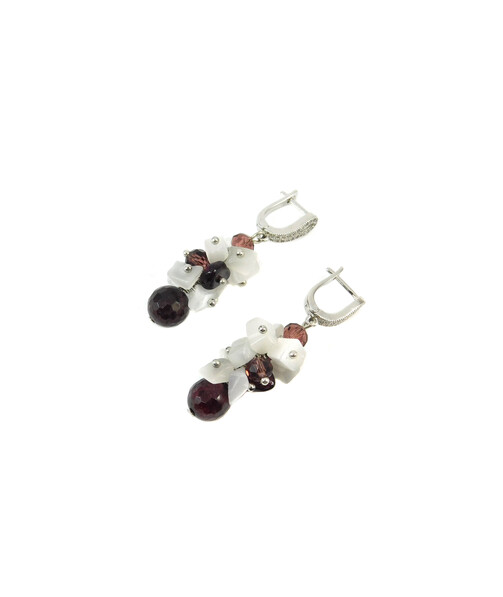 Exclusive earrings "Passionate combination" Faceted garnet, Cat's eye crumb