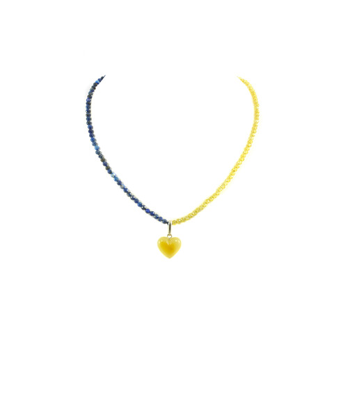 Exclusive necklace "Ukrainian heart" lapis lazuli, zircon, amber, silver