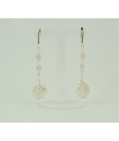 Exclusive earrings "Patricia" Round pearls, Amethyst