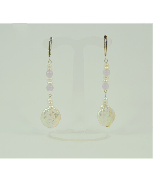 Exclusive earrings "Patricia" Round pearls, Amethyst