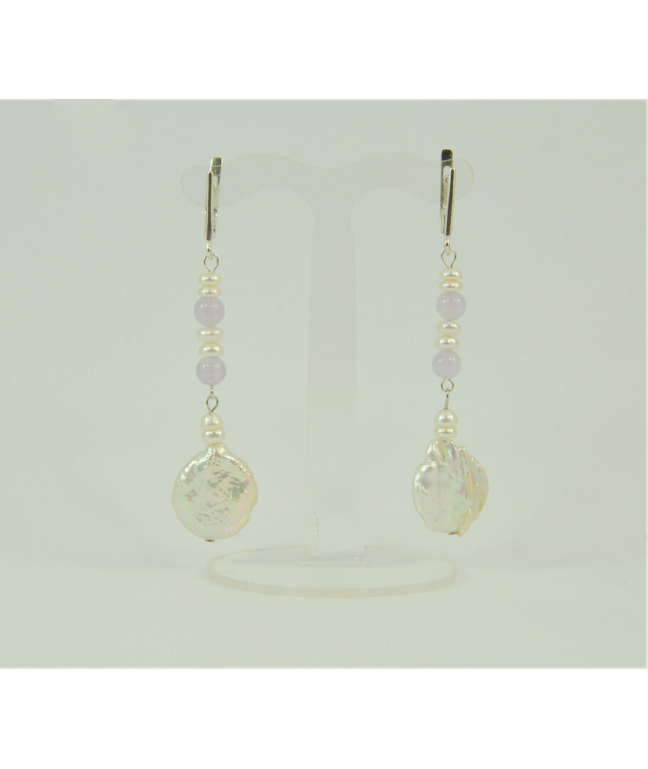 Exclusive earrings "Patricia" Round pearls, Amethyst