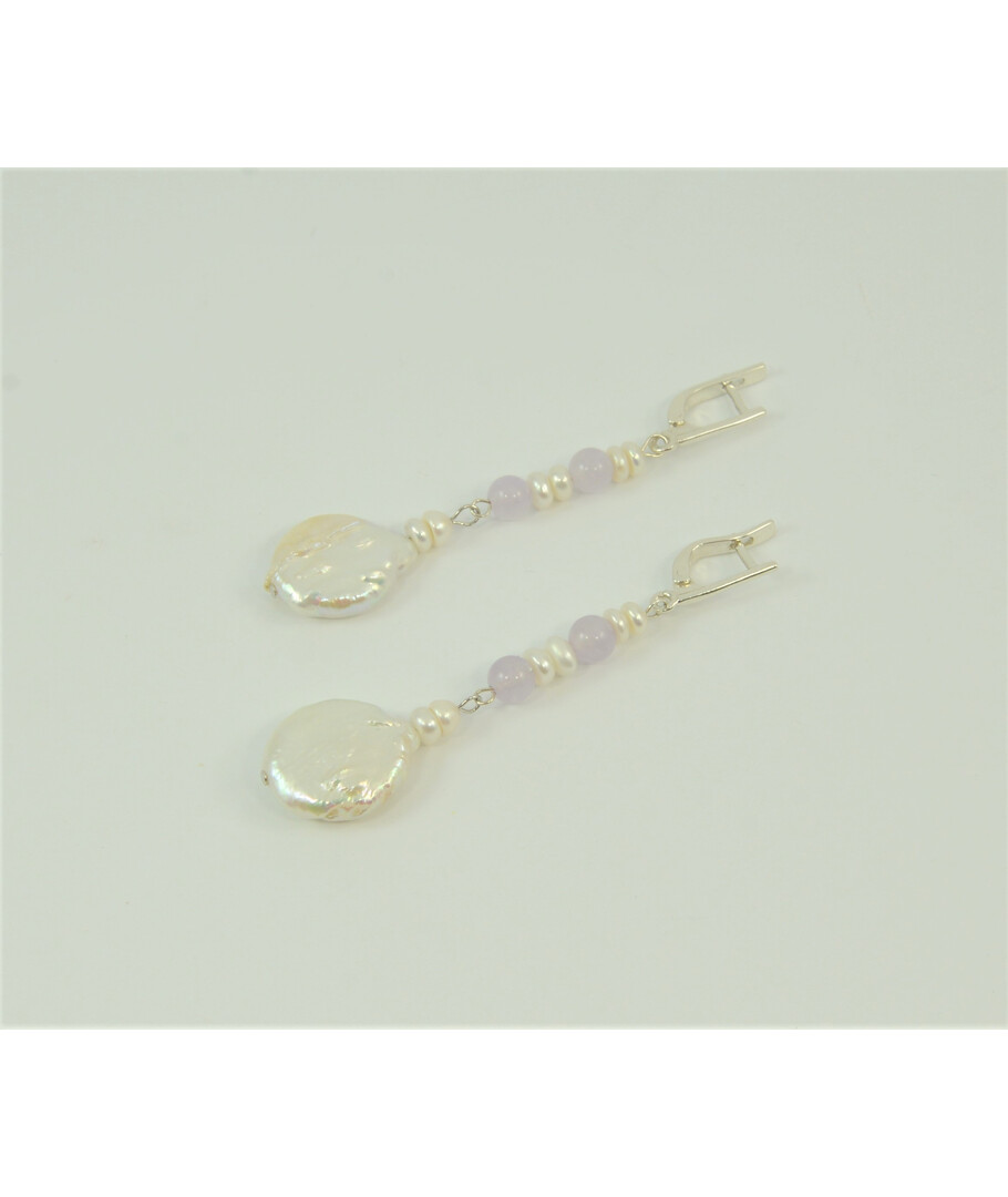 Exclusive earrings "Patricia" Round pearls, Amethyst