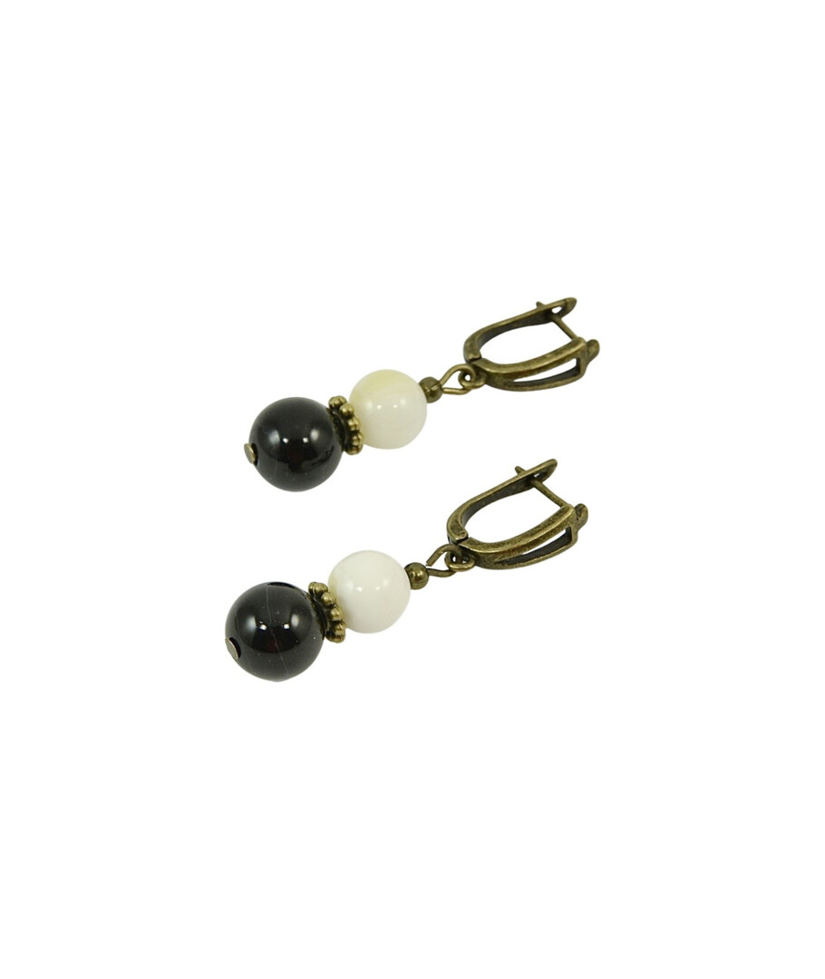 Exclusive earrings "Coffee with milk" Agate, Mother of pearl