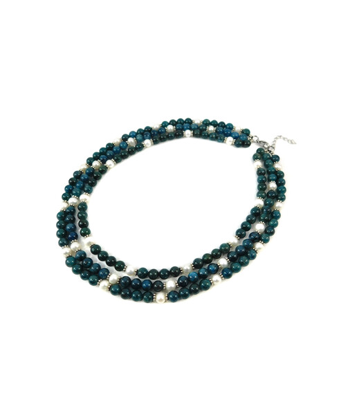 Exclusive necklace "Aurika" Apatite sphere, Pearls, 3 rows