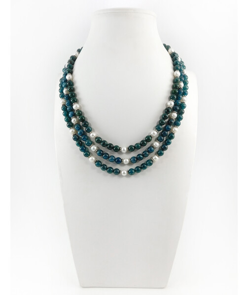 Exclusive necklace "Aurika" Apatite sphere, Pearls, 3 rows