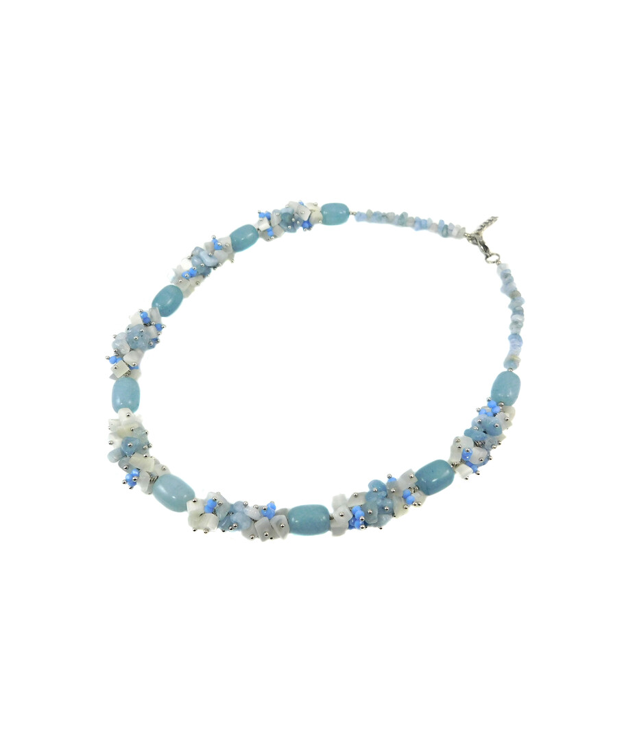 Exclusive necklace "The First Snow White" Aquamarine barrel, crumb, Cat's eye crumb