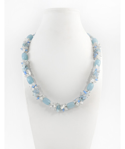 Exclusive necklace "The First Snow White" Aquamarine barrel, crumb, Cat's eye crumb