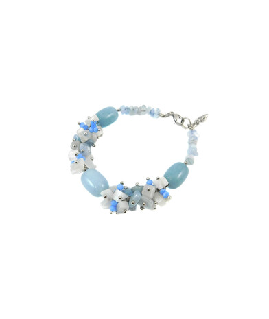 Exclusive bracelet "The First Snow White" Aquamarine barrel, crumb, Cat's eye crumb