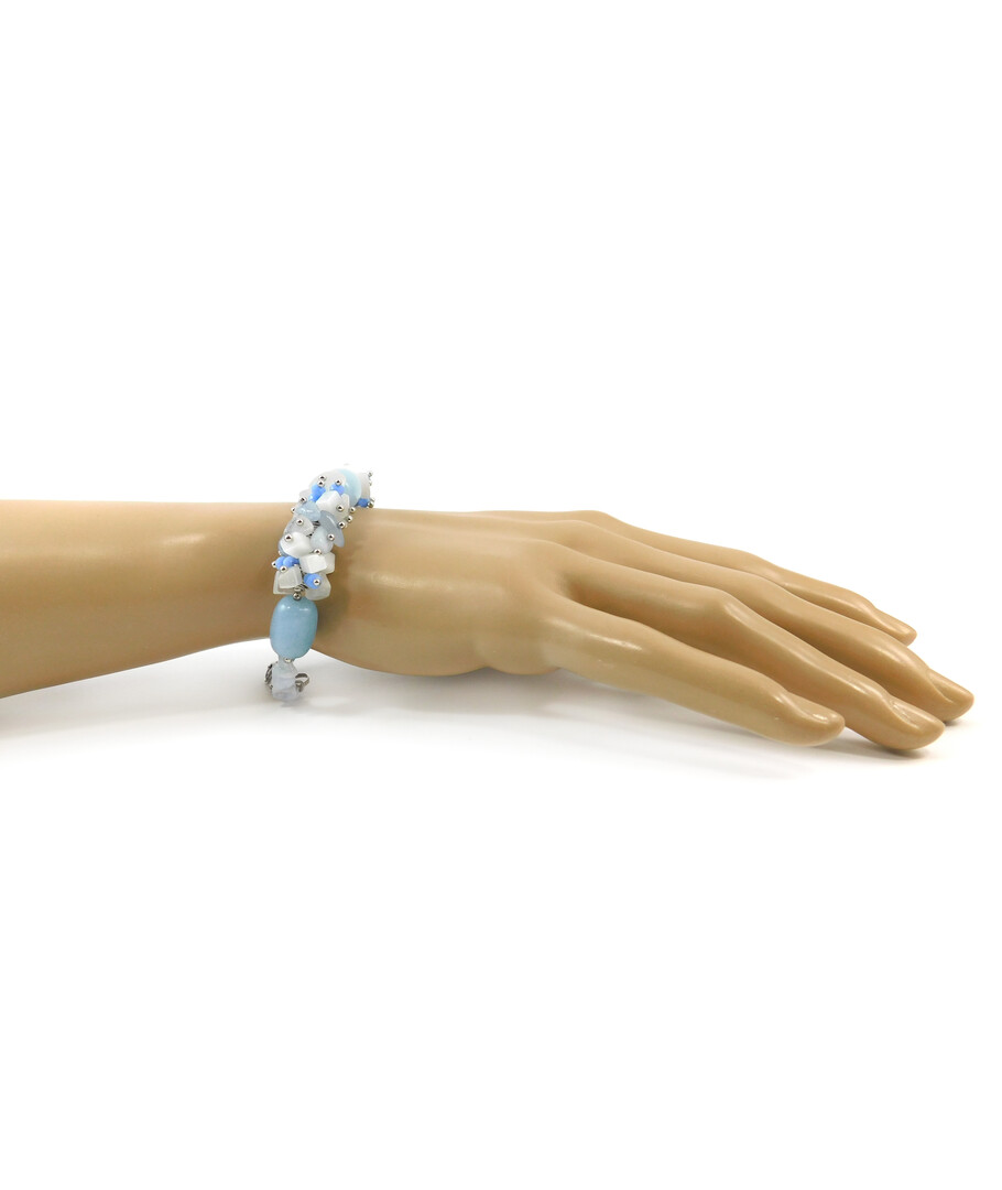 Exclusive bracelet "The First Snow White" Aquamarine barrel, crumb, Cat's eye crumb