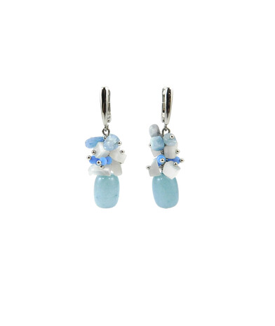 Exclusive earrings "The First Snow White" Aquamarine barrel, crumb, Cat's eye crumb