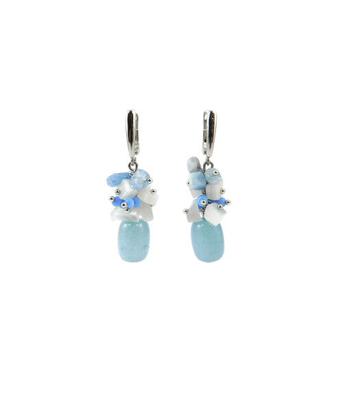 Exclusive earrings "The First Snow White" Aquamarine barrel, crumb, Cat's eye crumb