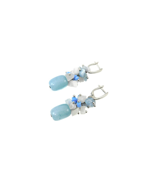 Exclusive earrings "The First Snow White" Aquamarine barrel, crumb, Cat's eye crumb