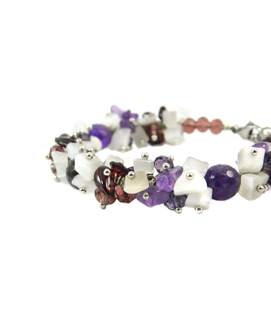 Exclusive bracelet "Passionate combination" Amethyst, Garnet facet, Cat's eye crumb